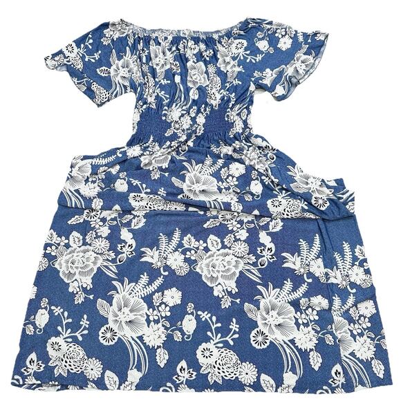 Anthropologie Women’s Kindred Blue Floral Maxi Dress Elastic Boho Peasant Sz M - Picture 1 of 4